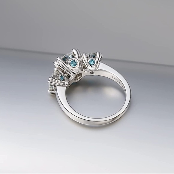 Platinum 3 cttw Certified Diamond Moissanite Aquamarine Engagement Ring - Picture 4 of 12